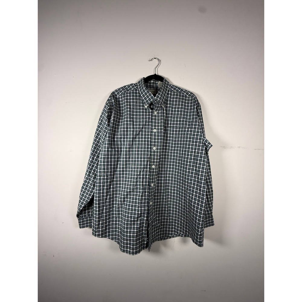 LL Bean Shirt Mens XL Regular Blue Green Plaid Cotton Button Down Long Sleeve